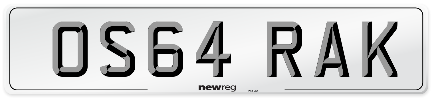 OS64 RAK Number Plate from New Reg